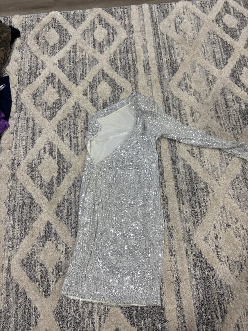 Silver Sequin One-Shoulder Top Size 6